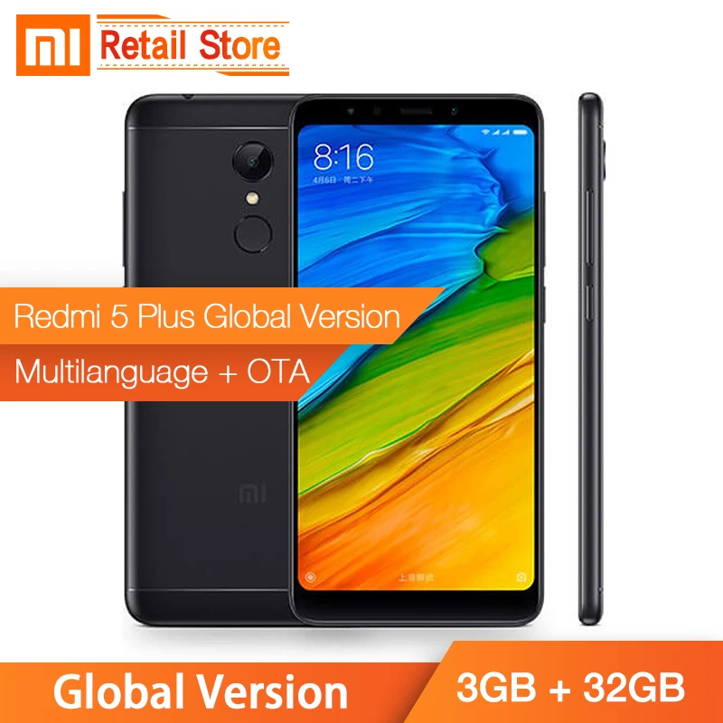Глобальная версия Xiaomi Redmi 5 плюс 3 ГБ 32 ГБ 5,99 "18:9 полный Дисплей Snapdragon 625 восьмиядерный смартфон 4000 мАч отпечатков пальцев CE Глобальная версия Xiaomi Redmi 5 плюс 3 ГБ 32 ГБ 5,99 "18:9 полный Дисплей Snapdragon 625 восьмиядерный смартфон 4000 мАч отпечатков пальцев CE