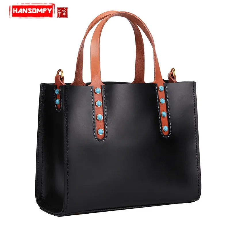 

BJYL Women's handbag fashion handmade suede genuine leather female tote shoulder bag inlaid retro personality Menssenger Bags