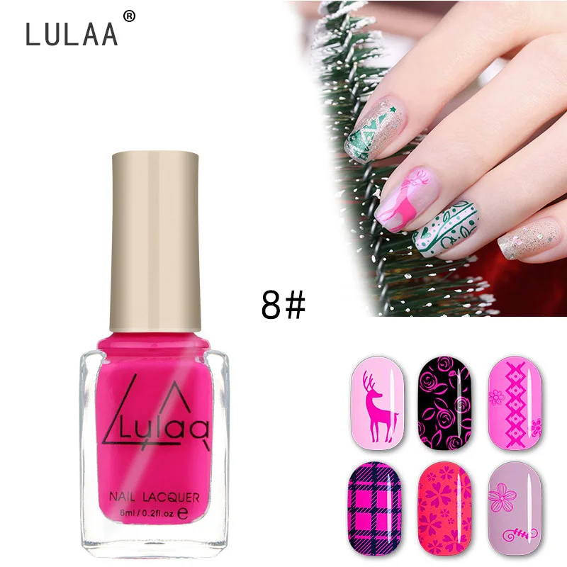 

LULAA 6ML Nail Polish for Stamping Nail Art Paint Gel 12 Colors Pure Color Nail Lacquer Painting Gel Varnish Drawing for DIY