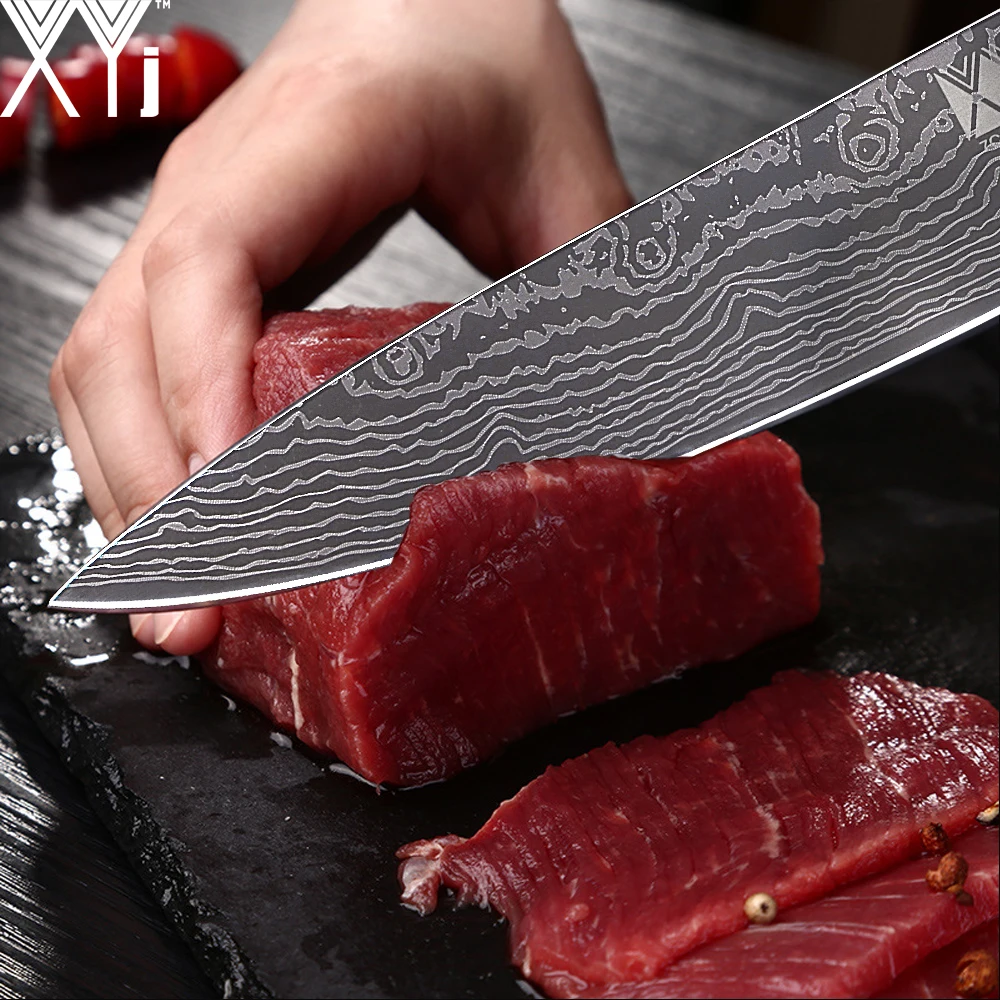 XYj нож для очистки овощей Santoku нарезки шеф повара 7Cr17 кухонные ножи из нержавеющей