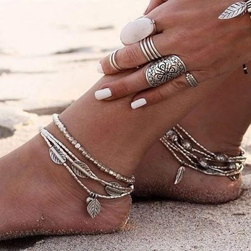 KMVEXO 2018 New Fashion Multilayer Retro Bohemia Round Leaves Anklet Beach Foot Jewelry Pull Bead Boho Anklet Bracelet For Women KMVEXO 2018 New Fashion Multilayer Retro Bohemia Round Leaves Anklet Beach Foot Jewelry Pull Bead Boho Anklet Bracelet For Women