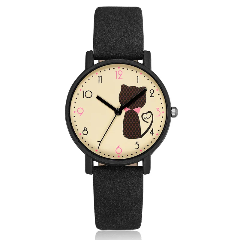 

Elegant Ladies Bracelet Watch Causul Quartz Wrist Watch For Women Cute Cat Pattern Leather 2018 Fashion Analog Relogio Feminino