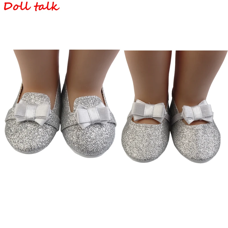 

7.5cm Silver Bowknot Doll Shoes Suitable For All 18-inch Dolls Delicate Twinkle Bow Shoes For American BJD Blyth Girl Doll