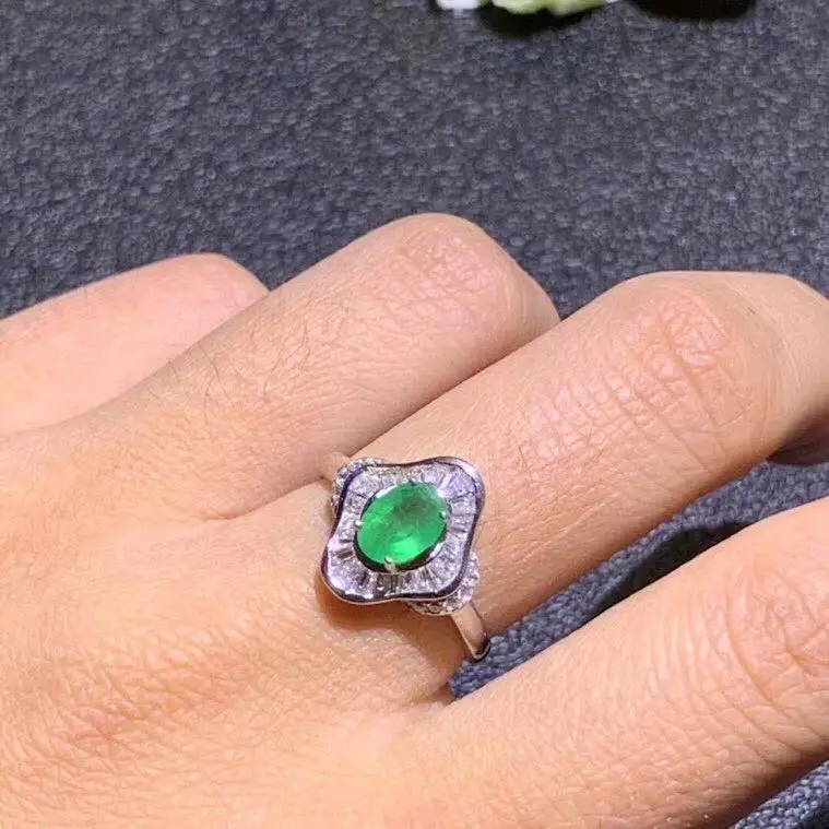 

Natural emerald ring Free shipping 925 sterling silver 5*7mm gemstone Fine jewelry