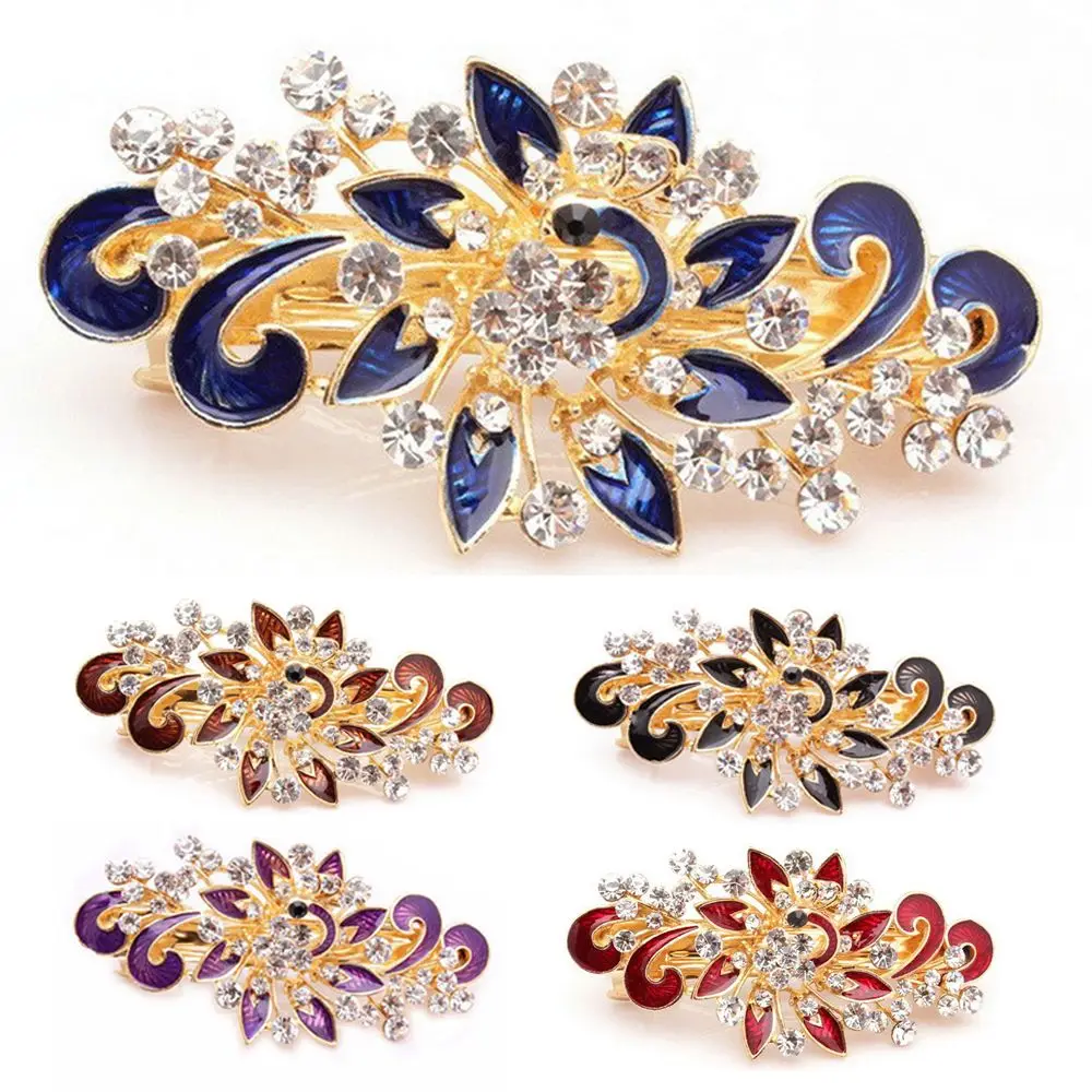1PC Colorful Metal Hair Clips Shinning Crystal Rhinestones Peacock Hairpin Women Girls Headwear Barrettes Hair Styling Tools