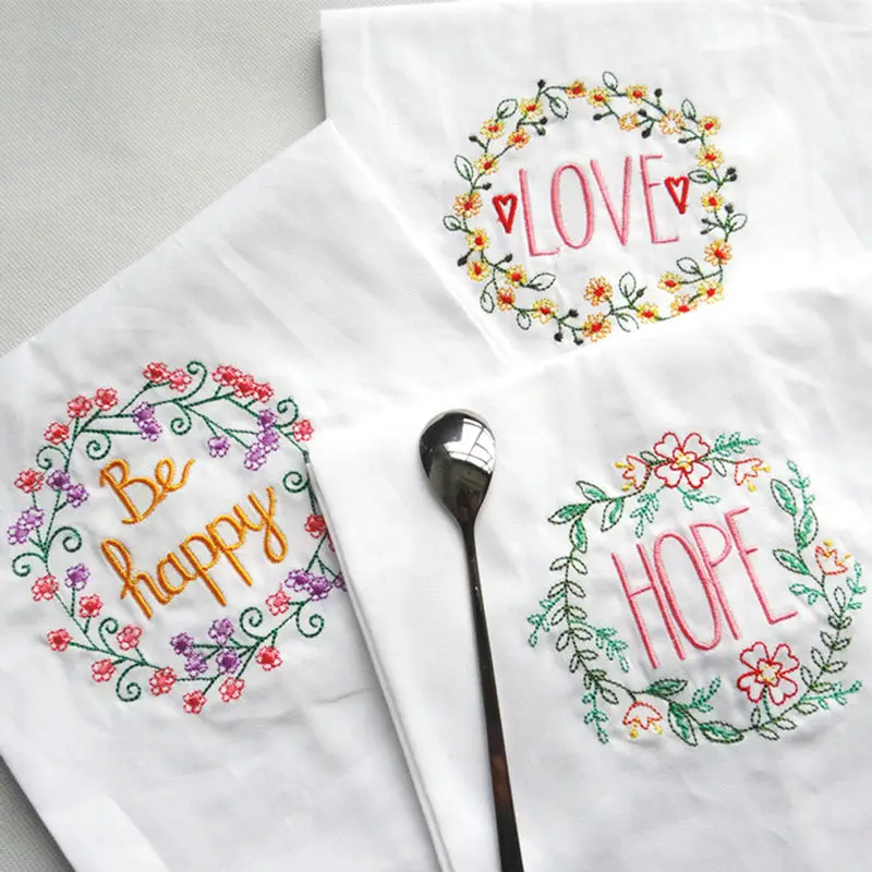 

New Hot Embroidery Wedding Serviette Absorbent Cotton Concise Upscale Home Cloth Table Napkin Kitchen Use Handkerchief