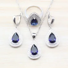 Капли воды синий циркон AAA+ качество 925 пробы серебряные Ювелирные наборы для женщин модный костюм подарочная коробка S16