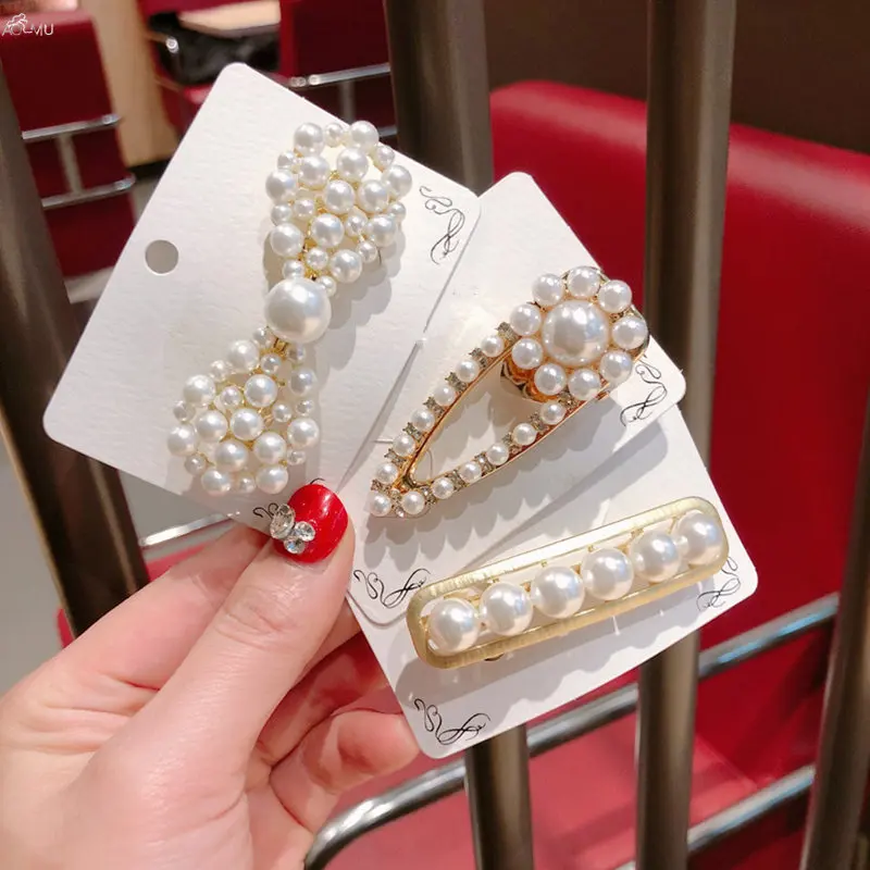 

2019 Fashion Imitiation Pearl Matte Metal Hairpins Women Hair Accessories Bowknot Flower Shape Crystal Hair Clips Haigrip