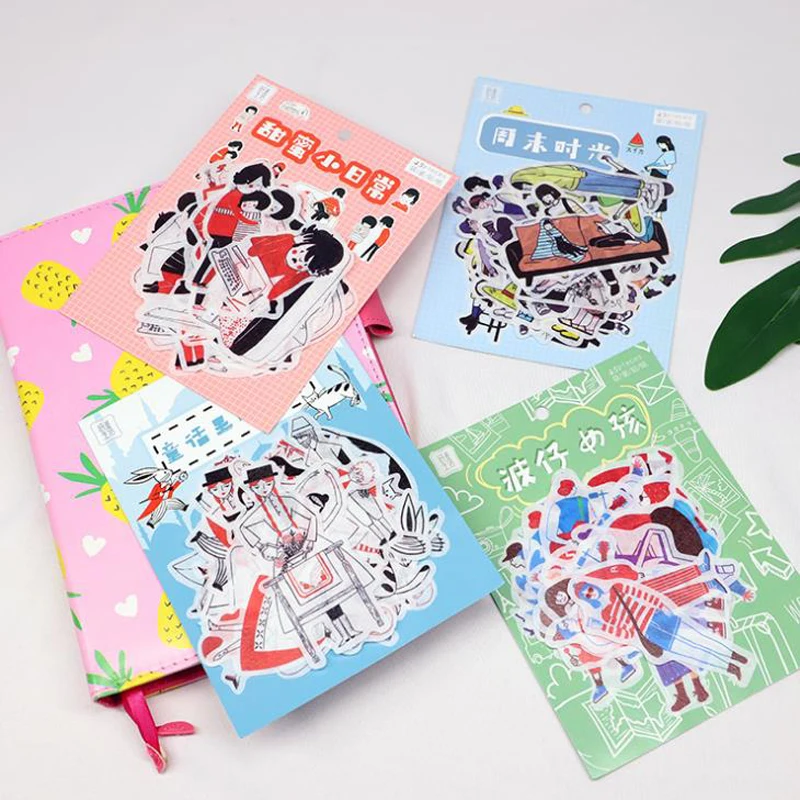 

45 Pcs/pack Cute Lovers Daily Life Series Stickers Character Boys Girls Label Stickers Album Decoration Stationary Stickers