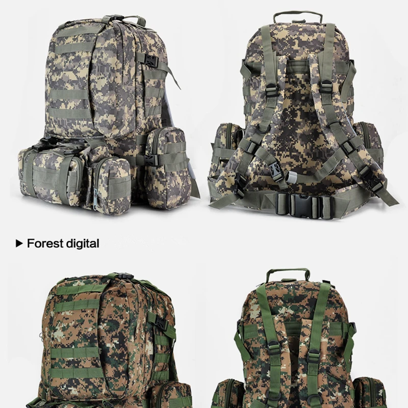 55L Открытый военный тактический Рюкзак Molle, рюкзак для пешего туризма, кемпинга, водонепроницаемые сумки, 600D камуфляжная спортивная сумка На открытом воздухе