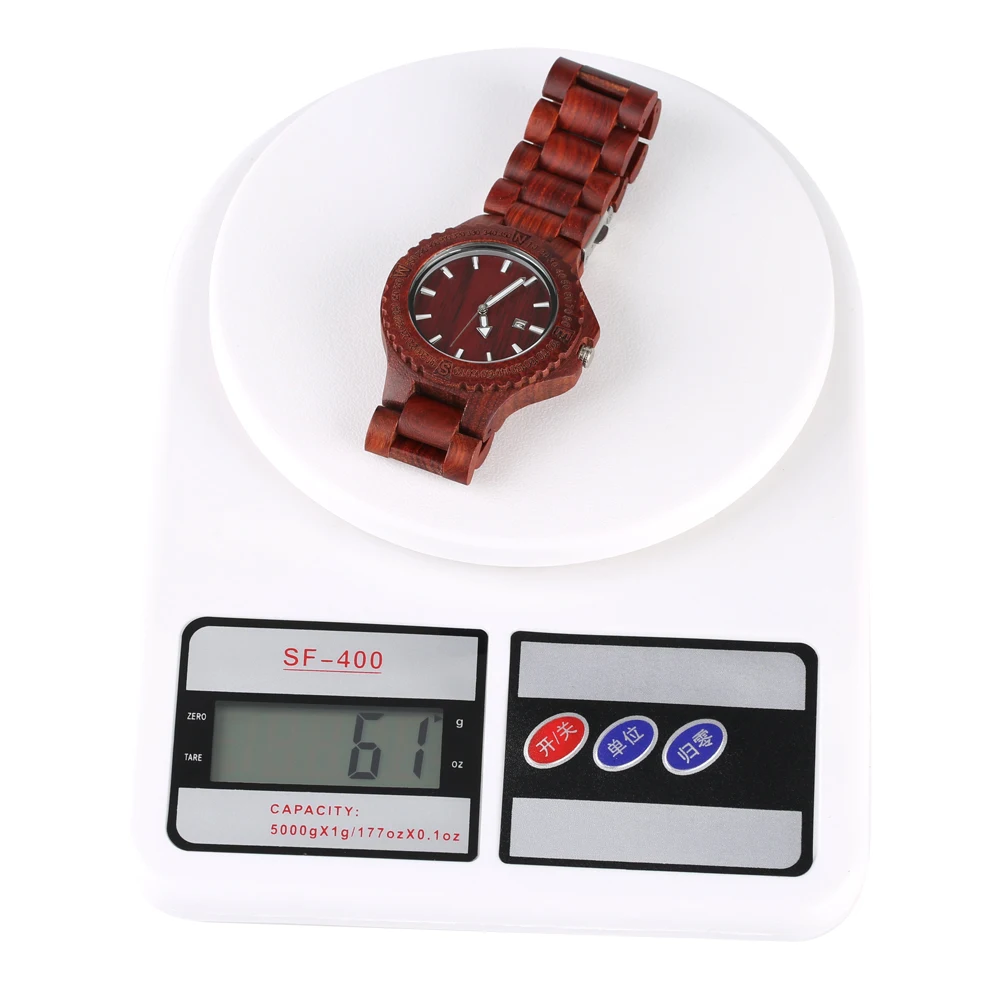 Минималистский Красное сандаловое дерево часы для мужской деревянный браслет наручные часы с календари функция для человека кварцевые