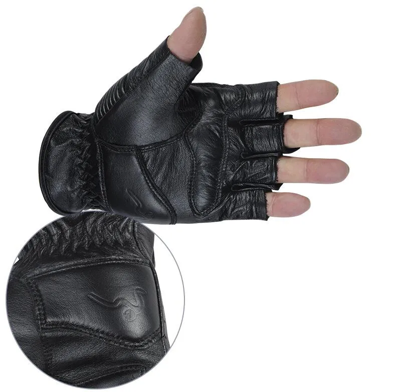 Luvas de Couro da Motocicleta Fora de Estrada Luvas de Corrida Mogebike Motocross Motorcycel Equitação Metade Dedo Luvas Luva Couro Motoqueiro 6 fora de estrada luvas de corrida motorcycel