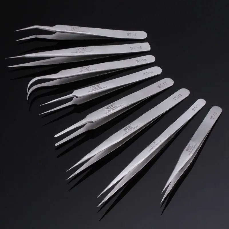 Stainless Steel Precision Tweezers Pinzas Forceps Straight Curved VETUS ...