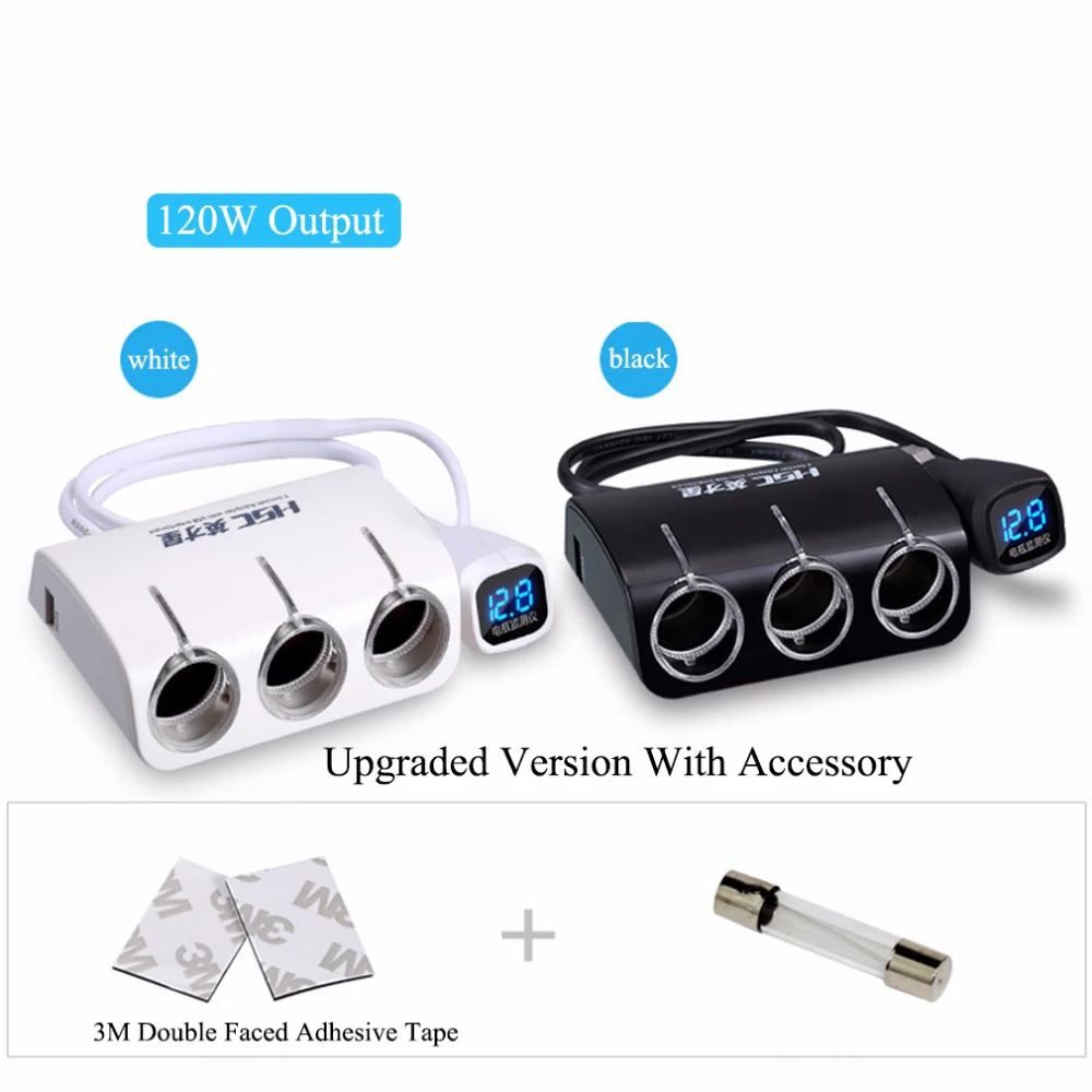HSC Automobiles 3 Sockets Way Car Styling Cigarette Lighter Splitter Power Adapter Dual 2 USB Car Charger For Iphone For Samsung