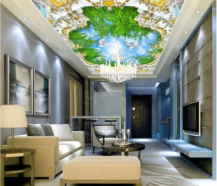 

3d room wallpaper custom mural non-woven 3 d blue sky dove tree leaves ceiling murals paintings photo 3d wall mural wallpaper