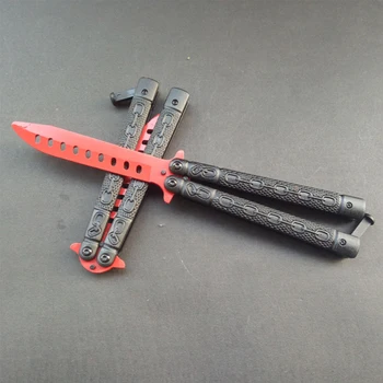 

Stainless Steel Butterfly Shaping Knife Butterfly Set Counter Strike Foldable Black Handle Red Blade Chain Butterfly Sickle
