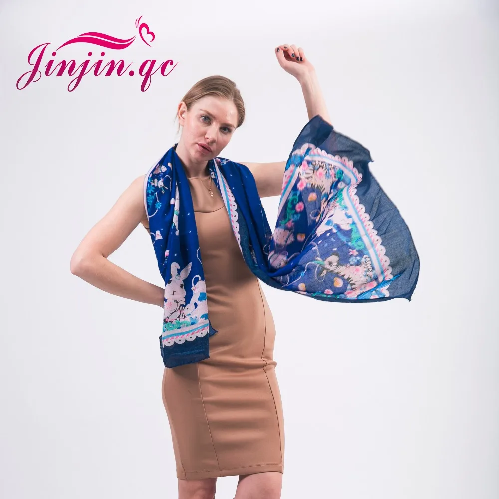 

Jinjin. QC 2019 С Принтом Зебры Женские Шарфы Шаль С Цветочным Рисунком Хлопковый Шарф "Кролик" Корона Пашмины Echarpe Foulard