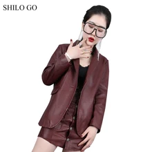 Шило GO кожаная куртка Женская Весенняя мода овчины Натуральная кожа пальто воротник с лацканами офисные женские туфли OL тонкий темно красн