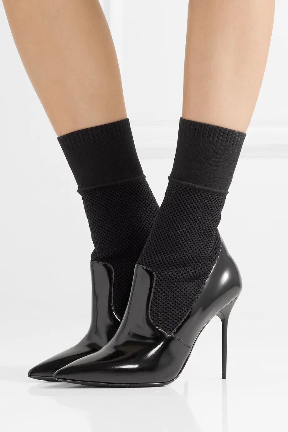 Bout Talon Stretch tricot Marque Satiné Aiguille Lady Pointu en Courtes Noir Cuir Femmes Bottes Chaussons Nouveau District Chaussette Mince kOXuwilPZT