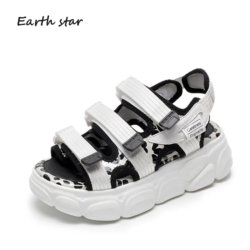Повседневная обувь Женские пляжные сандалии на платформе zapatos de mujer Леопардовые