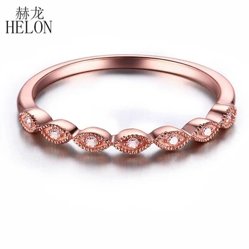 

HELON Sold 10K Rose Gold Filigree Milgrain Pave Genuine Natural Diamonds Ring Women Antique Wedding Trendy Party Fine Jewelry