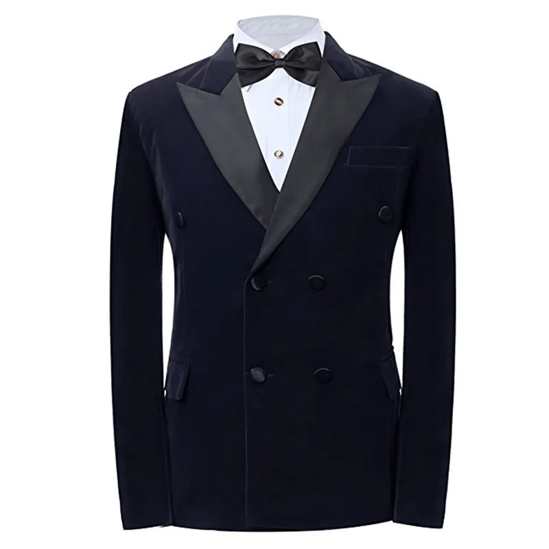 5  Men's Double Breasted Jacket Dark Black Velvet Jacket Custom Size Color Best Man Wedding Dance Official Business Suit Coat