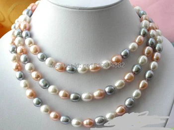 

shitou 004025 NATURAL 50" 12MM RICE WHITE GRAY PINK FRESHWATER PEARL NECKLACE