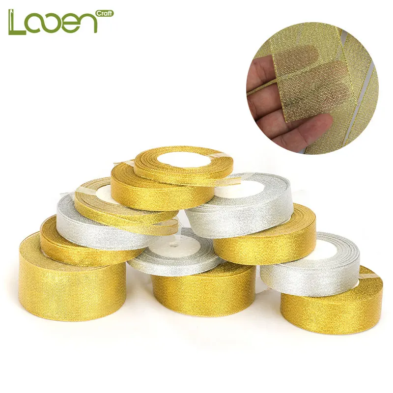 

Looen 25 Yards 22M Glitter Satin Ribbons Gold Silver Metallic Fabric Ribbon For Wedding Party Gifts Decoration For Kids Gift