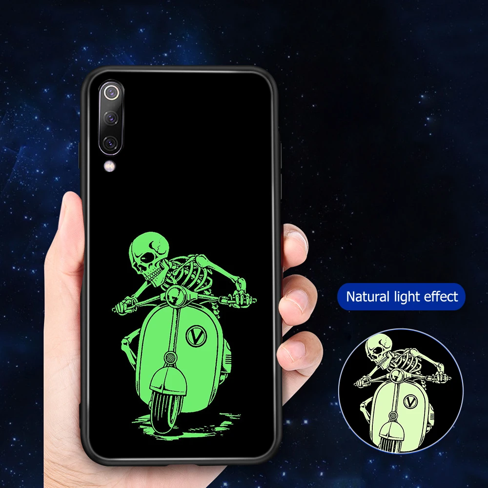 

ciciber Phone Case for Redmi Note 7 6 5 Pro Plus Luminous Glass Cover for Xiaomi 9 A2 8 6X MIX 2 2S PocoPhone F1 Funda Skull