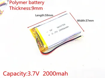 

3.7V 2000mAh 903759 Lithium Polymer LiPo Rechargeable Battery ion cells For Mp3 Mp4 Mp5 DIY PAD DVD E-book bluetooth headset