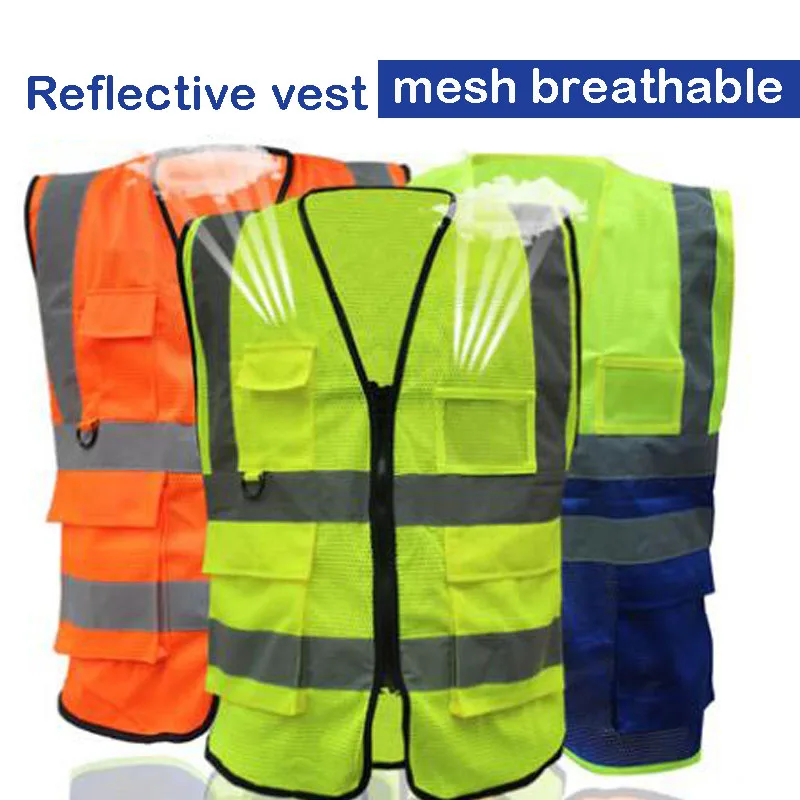 

Reflective vest mesh breathable construction safety protective clothing road traffic warning fluorescent vest