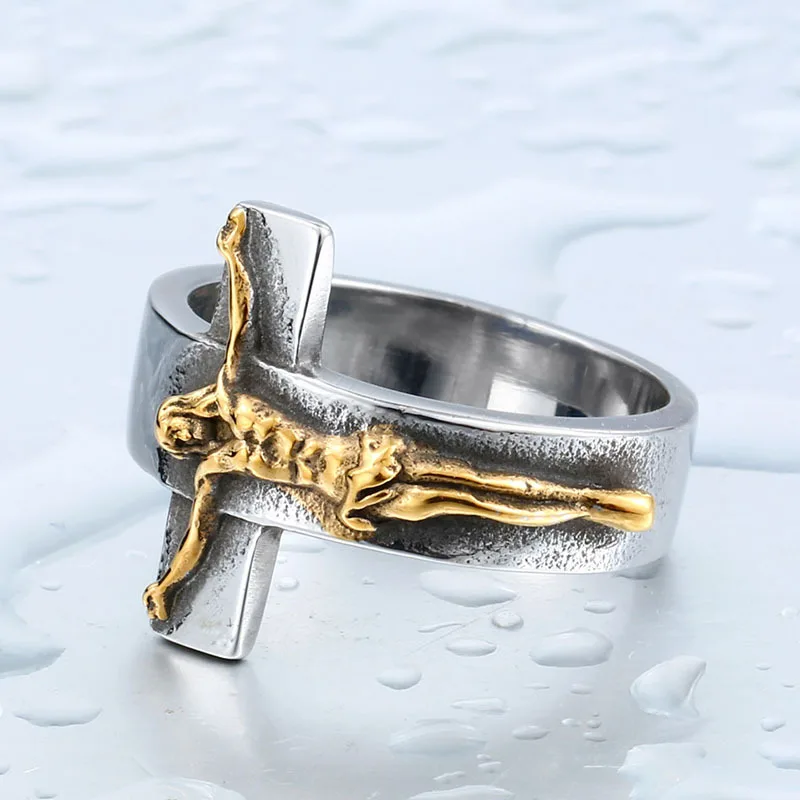 DoreenBeads Jesus Cross Ring For Men Jewelry Stainless Steel Fashion Classic Vintage High Quality Mens Rings Free Shipping