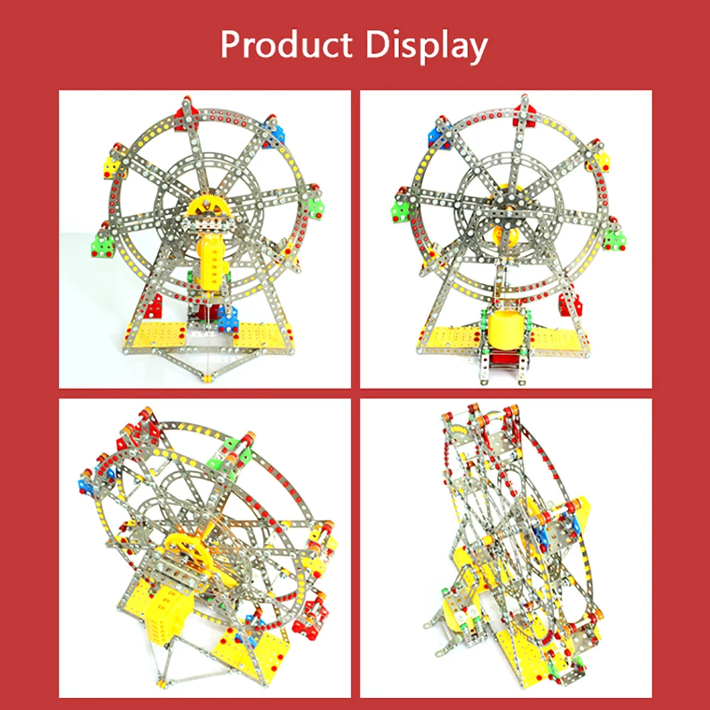 

954pcs Ferris Wheel Music Box Building Model with Metal Beams and Screws Lights Birthday or Festival Gifts for Child and Friends