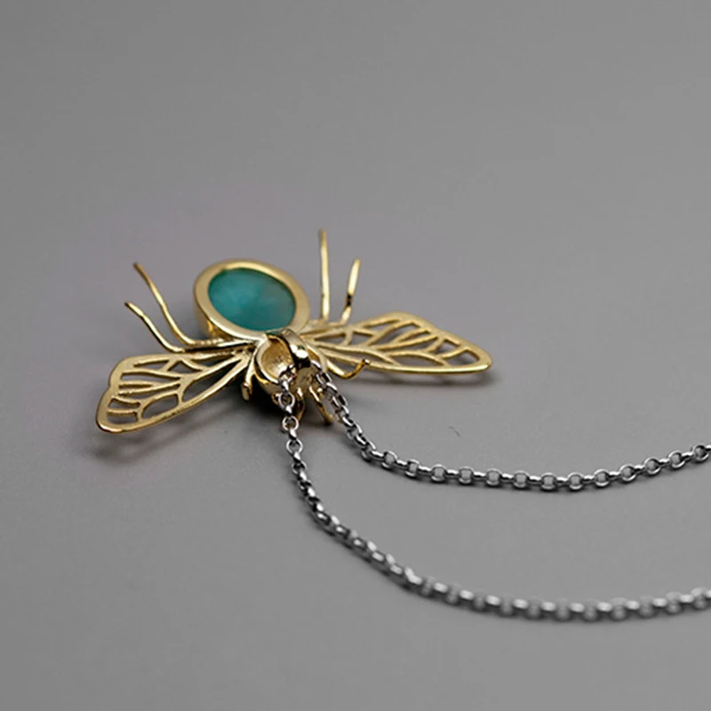 Lotus Fun реальные 925 серебро Амазонит натуральный ручной работы Ювелирные украшения милые выдалбливают медоносных пчел педант без Цепочки и ожерелья