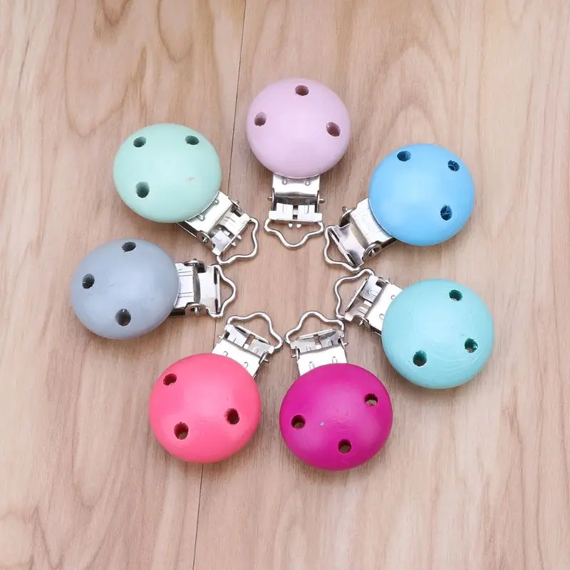 

5pcs Metal Wooden Baby Pacifier Clips Solid Color Holders Infant Soother Clasps