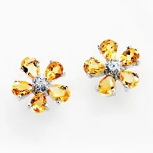 Серьги-гвоздики в цветочном стиле с натуральным цитрином или гранатом,, Стерлинговое Серебро 925 пробы, 0.25ct* 10 шт., драгоценный камень X910298