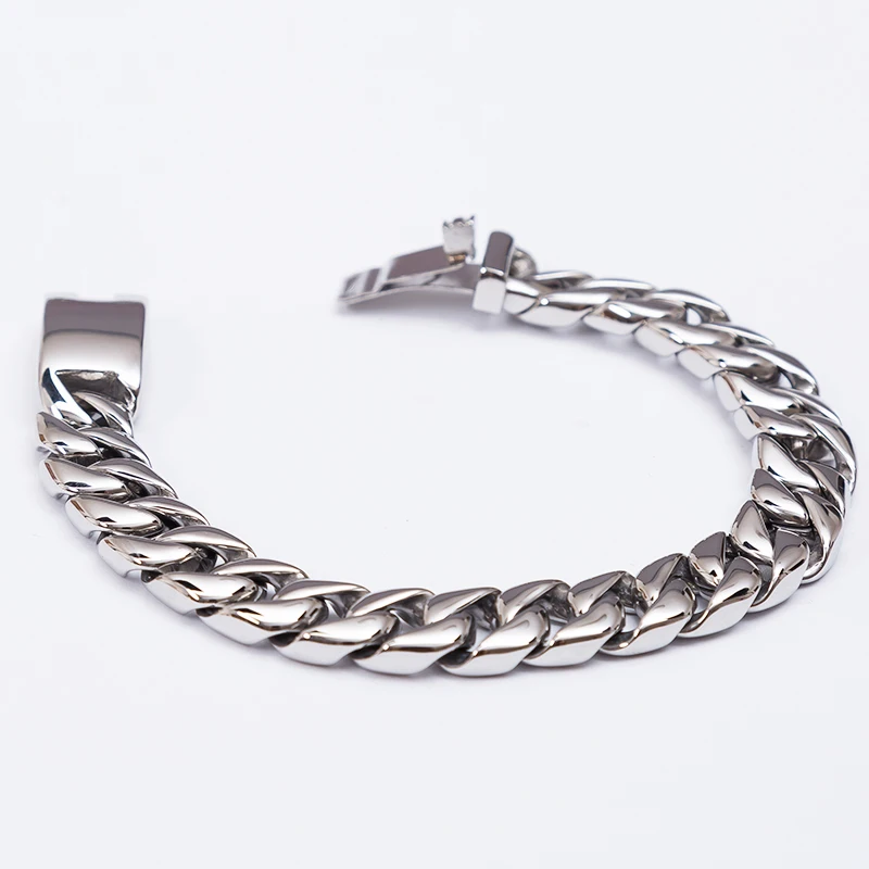12MM Curb Chain On Hand Jewellery Polished Brushed 316L Stainless