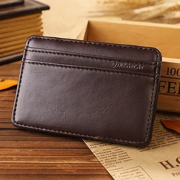 

Men Bag Retro Leather Magic Money Clip Slim Coin ID Package billetera hombre credit card wallet travel organizer