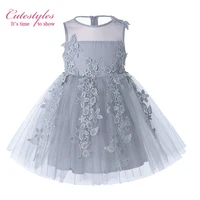 Cutestyles 3-8Y Embroidery Floral Girl Dress Gray Tulle Wedding Party Dress Children Summer Wear Girl Boutique Gown G-DMGD004-B7