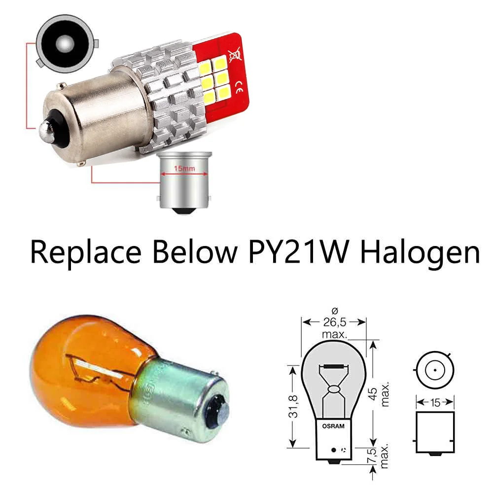 VANSSI 2x BAU15S PY21W 7507 янтарно желтые светодиодные лампы Сверхъяркие 12496 лм
