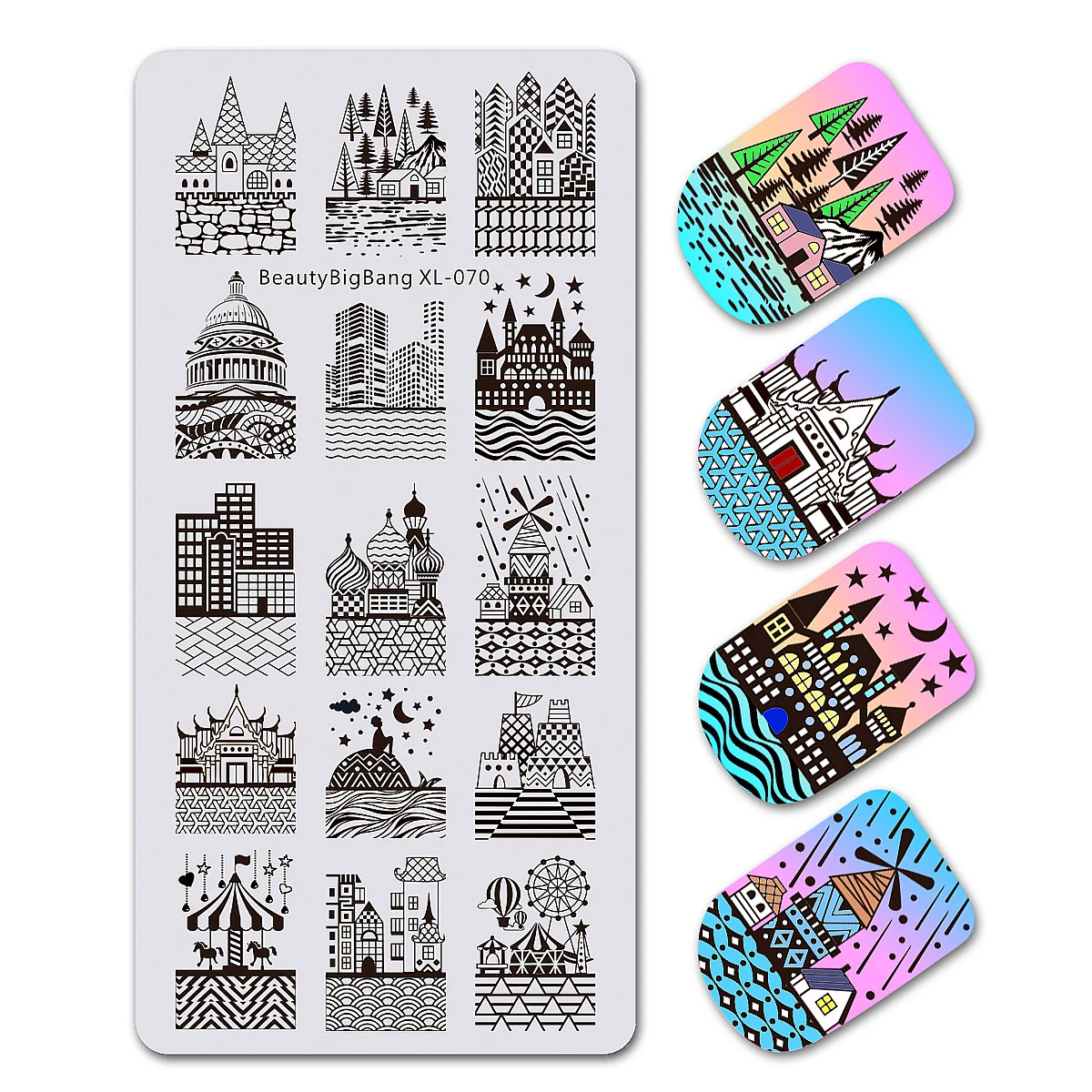 

BeautyBigBang Stamping Plates Beauty Castle White House Building Image Stainless Steel Nail Art Template Stamping Plate XL-070