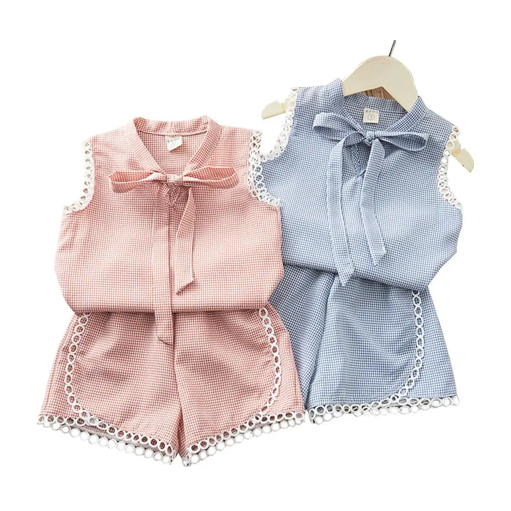 

Baby Suits Solid Color Sleeveless Top+Pants with Bowknot Decoration Clothes