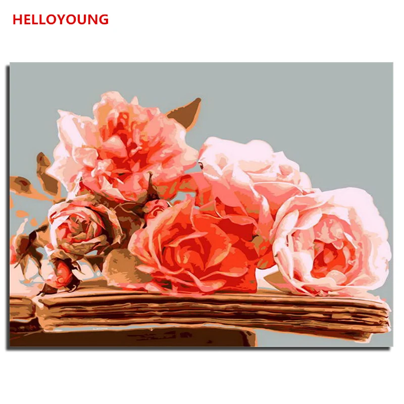 HELLOYOUNG DIY Handpainted Oil Painting Red flower Digital by numbers oil paintings chinese scroll Home Decor | Дом и сад