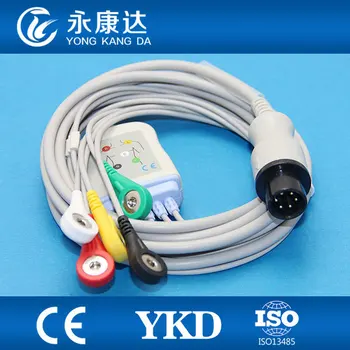 

Free Shipping for 6Pin GE ONE Piece 5-leads ECG Cable with IEC snap leadwires
