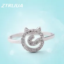 Temperament Popular 925 Sterling Silver Fashion Simple Zircon Crystal Cute Cat Ring Korean Jewelry Allergy SR58