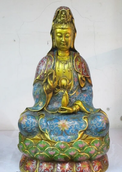 

bi003041 15"China Hand handework Bronze gild Cloisonne kwan yin Avalokitesvara statue