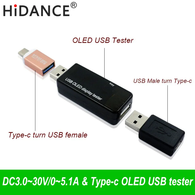 Tüüp c OLED 128x64 USB tester alalisvoolu pinge voltmeeter Toitepanga aku mahutavuse monitor qc3.0 Telefonilaadija Mõõturid 3–30 V