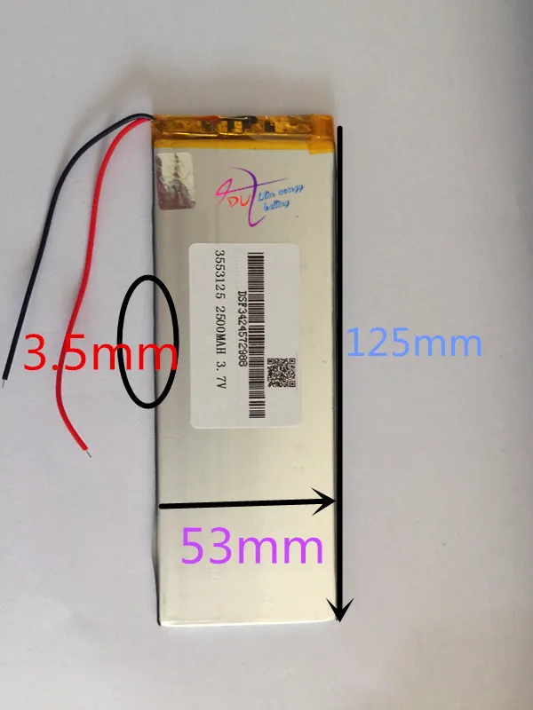 Wholesale 10pcs 3.7V 2500mah 3553125 Lithium Polymer Li-Po Rechargeable Battery For Mp4 GPS PSP PAD E-Book tablet pc power bank |