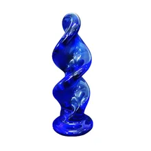 waterproof Blue Crystal Spiral Glass Icicles Twist and Turn Anal Sex Dildo Toys for Couple, Unisex Sexy Products Erotic Sex Toys