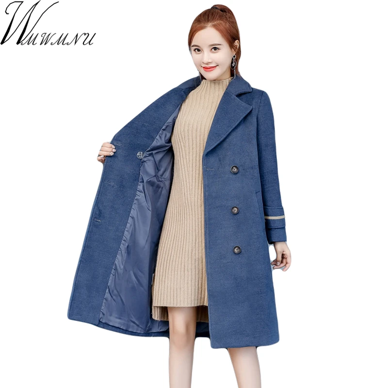 

Winter Large size M-4XL Wool Women Jacket Coat 2018 Autumn Fashion Mid long High quality Double-breasted Female Outerwear